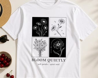 Minimalistisk blommig t-shirtdesign | Blomma tyst PNG | Daisy Line Art | Botanisk sublimering nedladdning för kommersiellt bruk