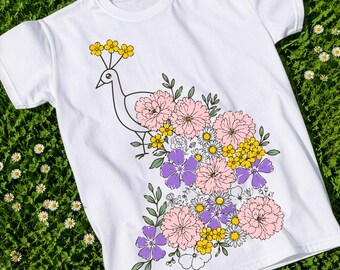 Boho Floral Peacock PNG | Botanical Bird Design, Spring Summer Shirt Sublimation (Digital Download)