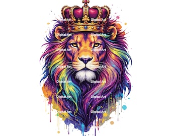 Gekrönter Löwe PNG | Bunter König Tier Wandkunst (Digitaler Download)
