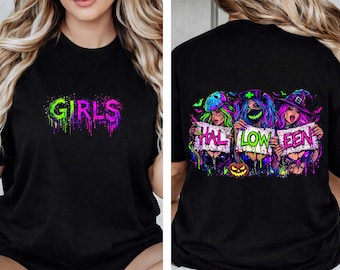 Neon Horror T-Shirt Design Frauen | Halloween Mädchen PNG | Spooky Squad Grafische Sublimation
