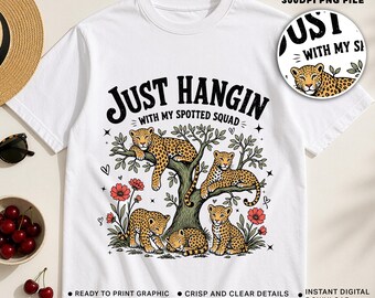 Hänger bara med min prickiga grupp PNG | Vintage Leopard familjeskjorta design