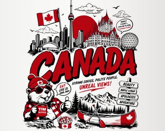 Retro Kanada PNG digitaler Download, kanadische Beaver Comic Art Sublimationsdesign, Vintage Kanada Tag Hemd Grafik, Pop-Art Clipart PNG