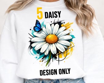 Daisy Flower Schmetterling PNG, Blumen Schmetterlinge Pinselstrich PNG Sublimationsdesign, digitaler Download