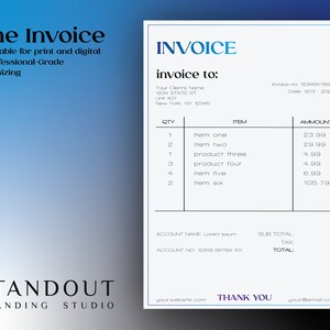 Modern minimalist invoice for 2022 | professional and commercial-grade | editable and printable | A4 template for Canva