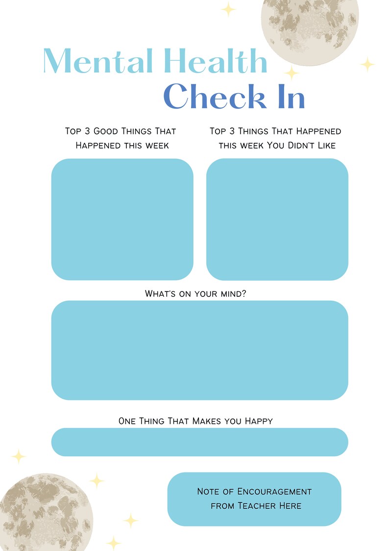Mental Health Check in for Teachers and Students Moon Etsy