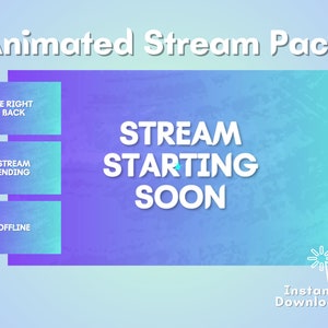Animated Blue POP Stream Overlay Package (Starting Soon, Be Right Back, Stream Ending, and Offline) for Twitch, YouTube, Facebook Gaming
