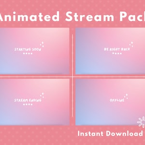 Animated Cute, Pink Stream Overlay Package (Starting Soon, Be Right Back, Stream Ending, and Offline) for Twitch, YouTube, Facebook Gaming