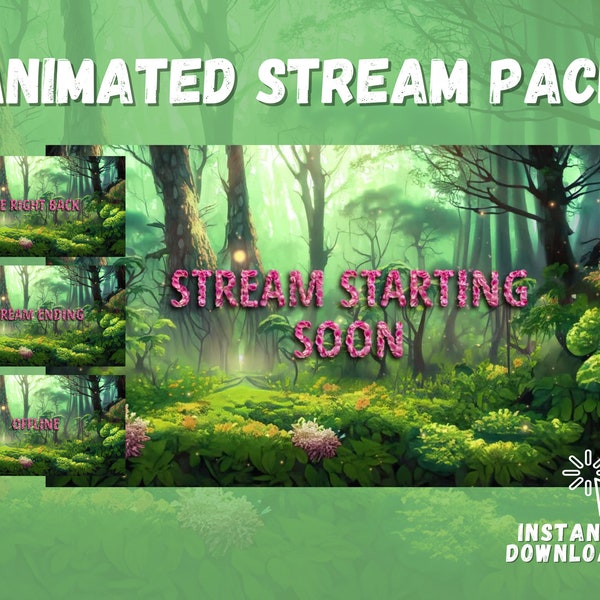 Magical Forest Animated Stream Overlay Package (Starting Soon, Be Right Back, Stream Ending, and Offline) Twitch, YouTube, Facebook Gaming