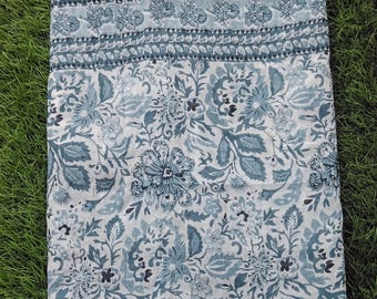 Hand Block Print Cotton Sarong: Colorful Beach Wrap Pareo Blue Floral Hand Block Print Cotton Sarong Boho Beach Wrap Women's Large Sarong