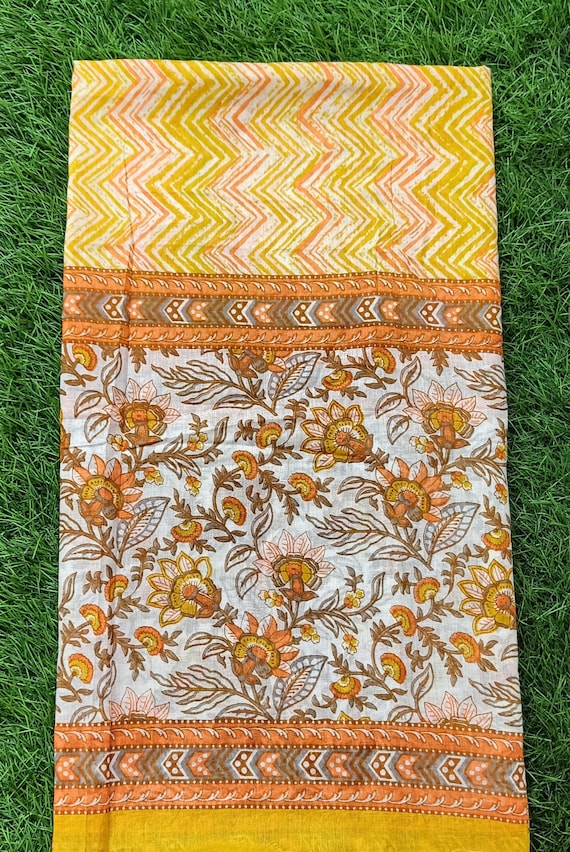 Hand Block Print Cotton Sarong: Brown Zigzag Boho Beach Wrap Hand Block Print Cotton Scarf Indian Summer Beach Sarong