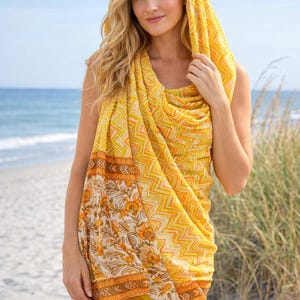 Paréo en coton imprimé bloc écharpe en gros paréo de plage paréo indien écharpe paréo d'été grand paréo pour femme bohème bikini cover up image 2