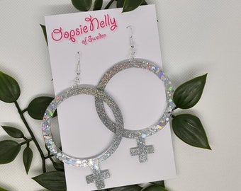 Feminist earrings, venus symbol, feminist symbol, feminist jewelry, female symbol earrings, kvinnosymbol, statement earrings