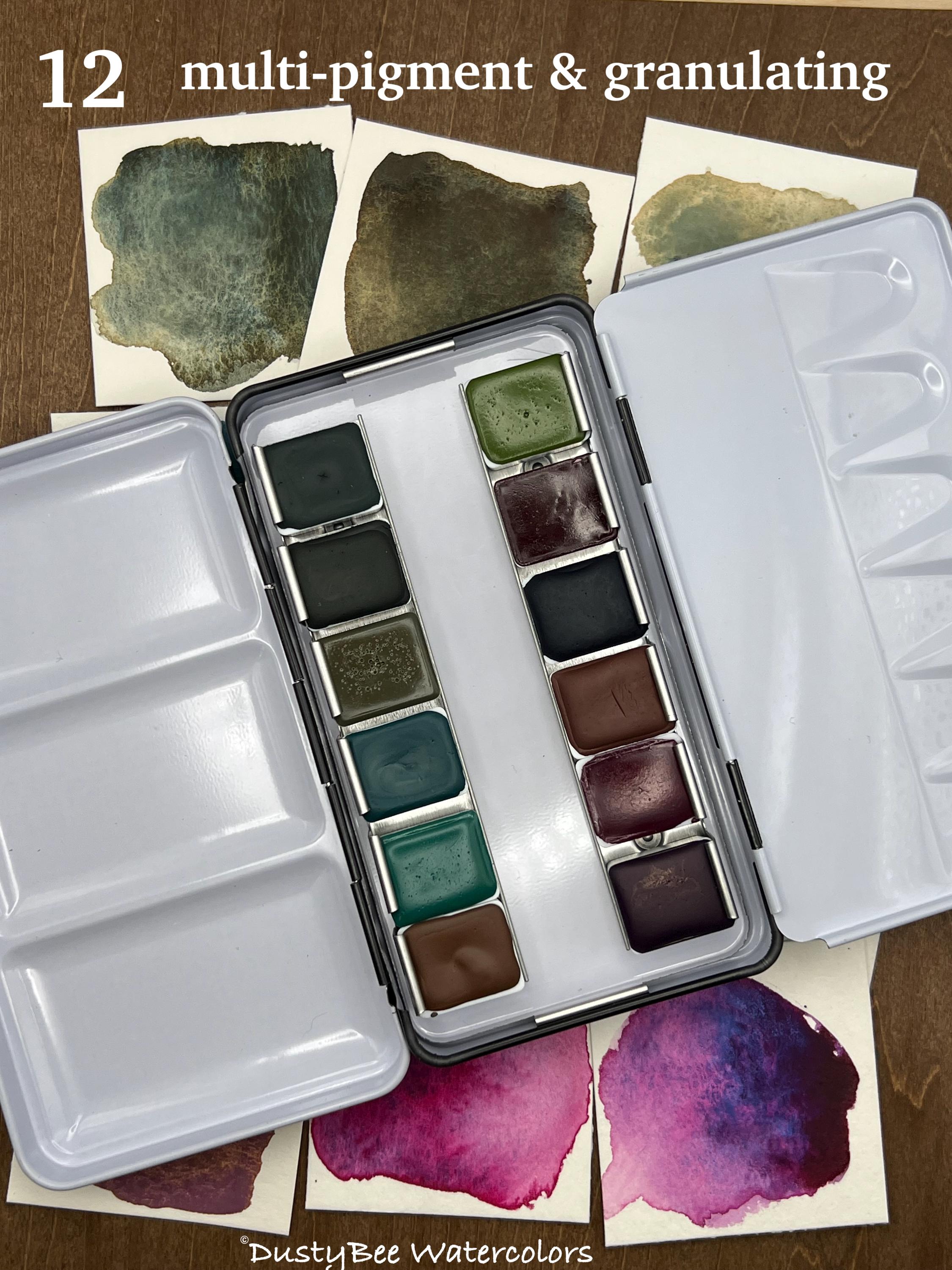 12 Multi-Pigment Colors - SET OF 12 - Granulating, Handmade Watercolor- Artist Grade - Excellent for Painting, Calligraphy