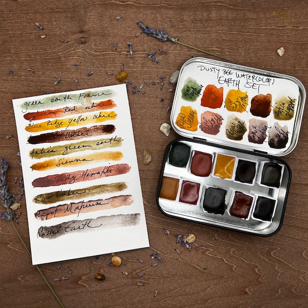 Earth Pigments- SET OF 10 - Handmade Watercolor- Artist Grade - Excellent for Painting, Calligraphy