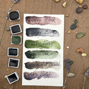 Smoke and Shadows/6 SET/handgemaakt aquarel/kunstenaar/rokerig roze, rokerig blauw, dusky forest, humeurig blauw, rokerig asbruin, dusky violet