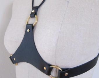 Trinity - Handmade Heart Harness Genuine Black Leather Chest/Breast Straps Corset Accessory Fashion Belt Valentine Gift Birthday Anniversary