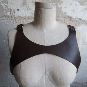 THE RIDER - A Beautiful, unique, original, handcrafted, quality black / brown leather chest harness belt over bust.
