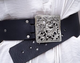 Vintage Studded Grommet Black Genuine Leather Belt - Etsy