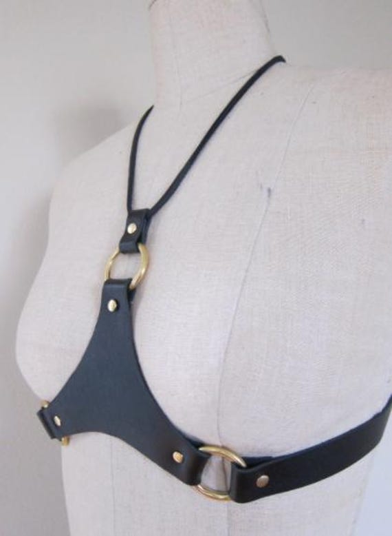 Trinity - Handmade Heart Harness Genuine Black Leather Chest  display picture 1