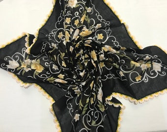 Antique Crochet Embroidered Scarf & Turkish Traditional Headscarf (Oyalı Yemeni)
