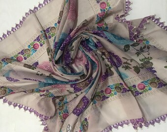 Antique Needle Embroidered Scarf & Turkish Traditional Headscarf (Oyalı Yemeni)