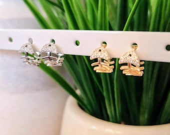 Fish Bone Huggie Hoop Earrings: Gold or Silver CZ Skeleton Jewelry