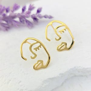 Abstract Face Earrings – 18K Gold Plated Minimalist Studs