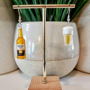 Beer Bottle and Cup Earrings- Quirky Statement Jewelry, Fun Mismatched Bachelorette Party Accessory Novelty Gift for Beer Lover & Bartender