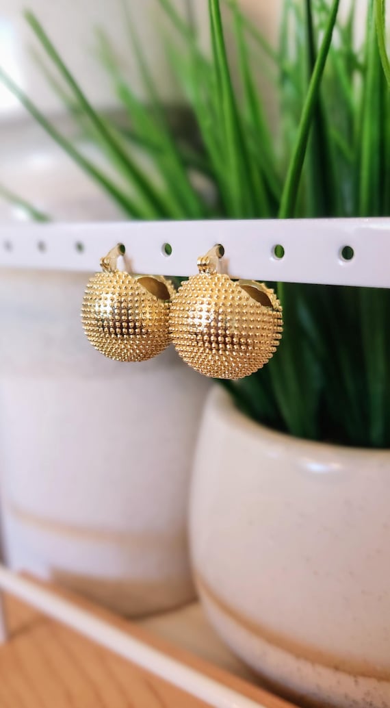 Chunky Sphere Huggie Hoops– Gold Bold Statement Ball Earrings