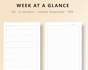 Minimalist A5 Weekly Planner Printable, Grid Layout Week at a Glance, Monday Sunday Start, PDF Digital Download Binder Insert