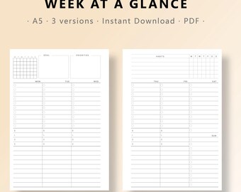 Minimalist Undated Weekly Planner, A5 Habit Tracker, Meal Planner PDF (Digital Download)