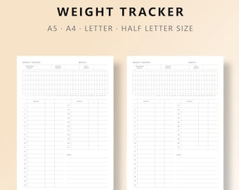 Weight Loss Tracker Template Printable | Daily Weight Log Monthly Chart | Fitness Journal Insert |Diet Goal Planner|A4 A5 Letter Half