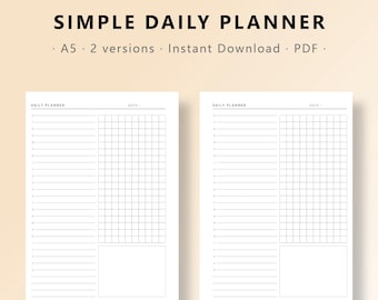 Minimalist Daily Planner Printable, Time Blocking Schedule, ADHD Routine Insert, A5 (PDF Download)