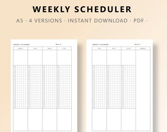 Minimalist A5 Weekly Planner Printable: Hourly Schedule, Time Blocking (Digital Download)