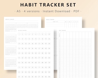 Minimalist  Printable Habit Tracker Set |  A5  Weekly, Monthly & 100 Day Goal Planner Inserts | PDF Digital Download Routine Log