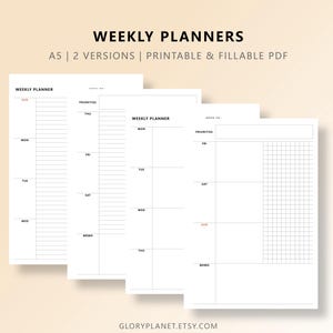 Minimalistisk veckoplanerare A5 WO2P | Utskrivbar, ifyllbar veckoplanerare i korthet | Enkelt rutnät, linjerad layout | Redigerbar PDF-insats | Organisatör