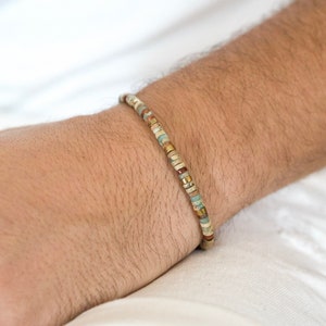 BOA aqua terra bracelet - 4mm Heishi beads natural stones Aqua Terra Jasper, Hematite