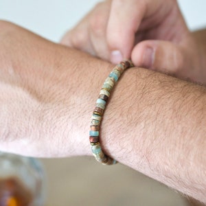 BOA aqua terra bracelet - 6mm Heishi beads natural stones Aqua terra Jasper, Hematite