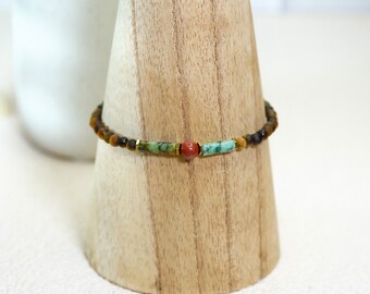 ODYSSÉE red bracelet - Natural stone pearls Red Jasper, Matte tiger's eye, African Turquoise and Hematite