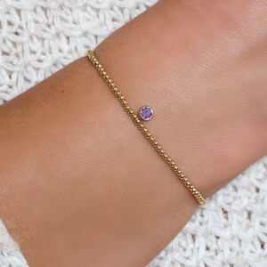 Bracelet THE UNIQUE pastel purple - Natural stone beads Gold filled, Zircon