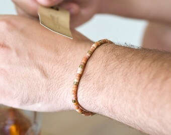 BOA terracotta bracelet - 4mm Heishi beads natural stones Terracotta Jasper, Hematite