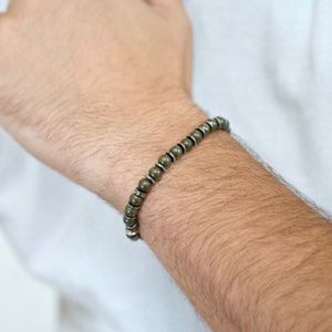 TAYLOR gray bracelet - 6mm natural stone beads Pyrite, Hematite