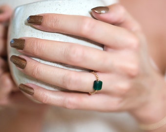 Dark green crystal IRIS ring - Gold filled pearls, high-end crystal and natural stone