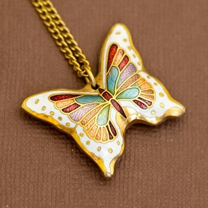 24 inch, Vintage Abstract Art Nouveau Colorful Butterfly Necklace - U24