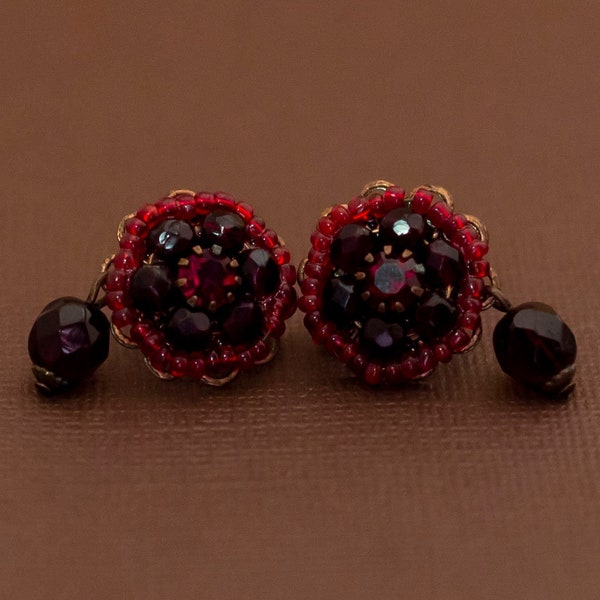 Vintage Sanguine Red Beaded Stud Earrings by Avon - U3