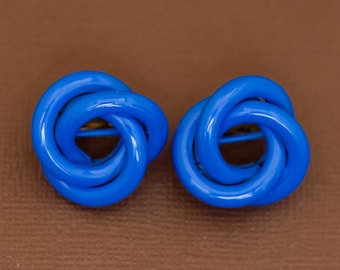 Vintage Blue Abstract Spiral Rings Clip On Earrings - U29