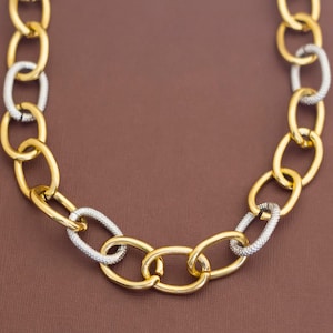 Vintage Two Tone Oval Chain Necklace 36 inch - U9