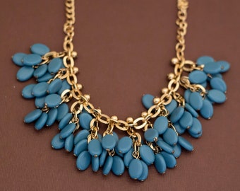 Vintage Blue Vibrant Stones Bib Necklace 15 inch - U8