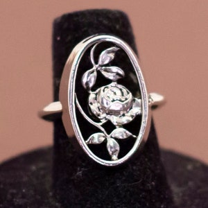 Vintage Silver Framed Rose Ring Size 7, Avon - U22