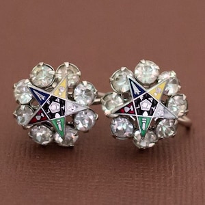 Vintage Art Deco Rhinestone Geometric Star Screwback Earrings - U17